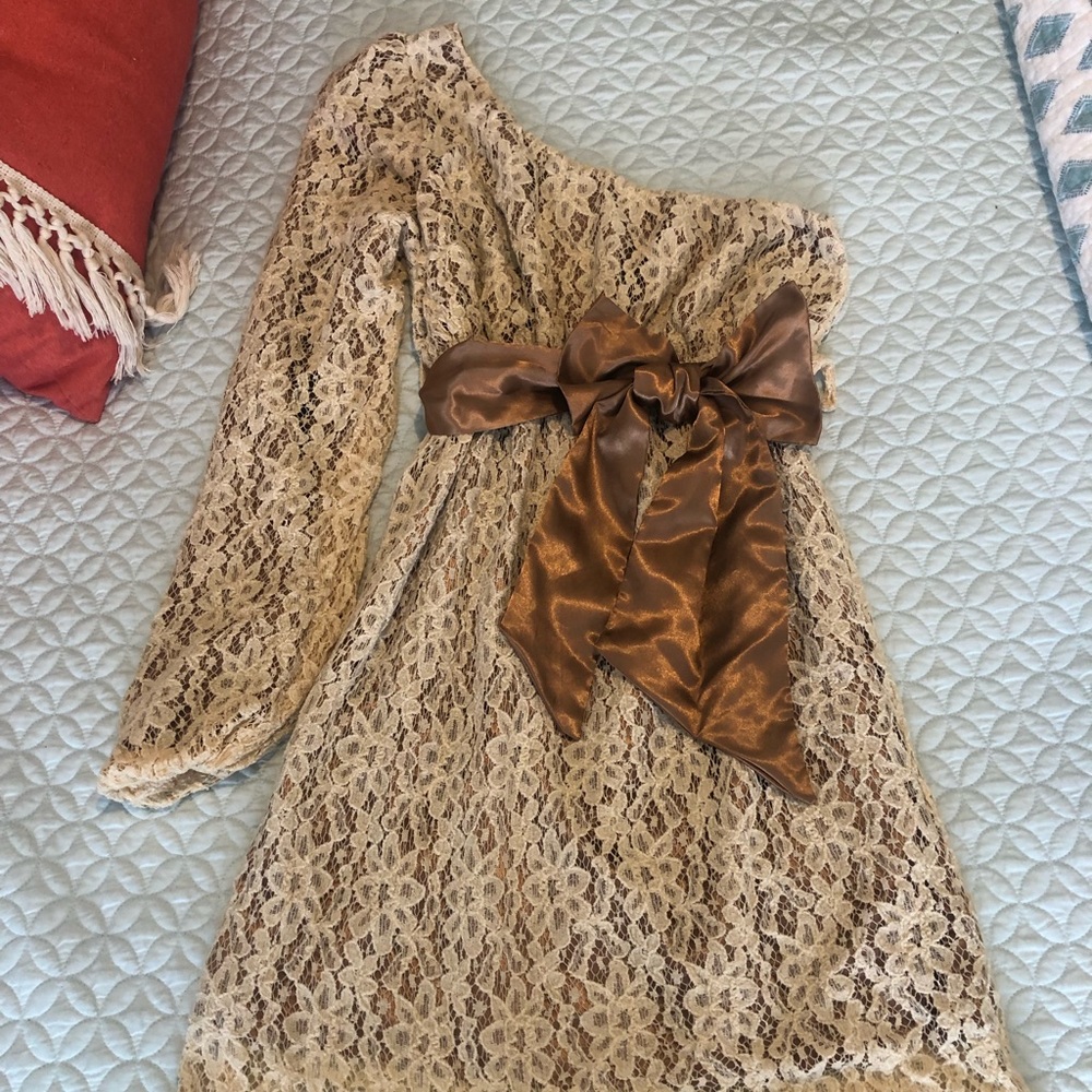 Judith March One Shoulder Crochet & Silk Dress